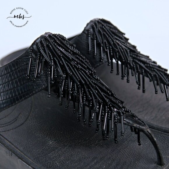 Fitflop Cha Cha Beaded Thong Sandals Black Women 10 - Picture 13 of 14